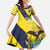 Ecuador La Tricolor Custom Family Matching Off Shoulder Maxi Dress and Hawaiian Shirt Gold and Navy Blue Motif