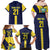 Ecuador La Tricolor Custom Family Matching Off Shoulder Maxi Dress and Hawaiian Shirt Gold and Navy Blue Motif