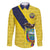 Ecuador La Tricolor Custom Family Matching Off Shoulder Maxi Dress and Hawaiian Shirt Gold and Navy Blue Motif