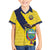 Ecuador La Tricolor Custom Family Matching Off Shoulder Maxi Dress and Hawaiian Shirt Gold and Navy Blue Motif