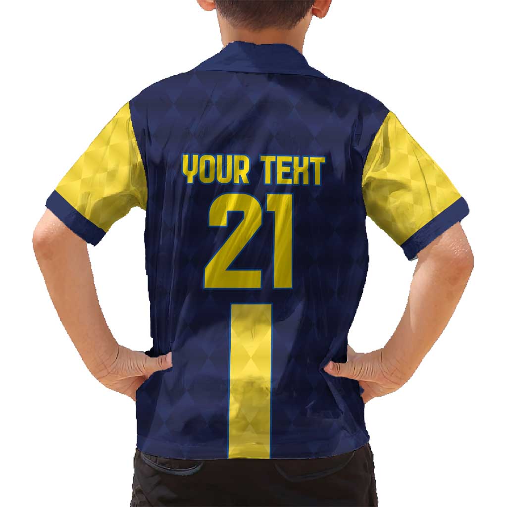 Ecuador La Tricolor Custom Family Matching Puletasi and Hawaiian Shirt Gold and Navy Blue Motif