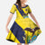 Ecuador La Tricolor Custom Family Matching Puletasi and Hawaiian Shirt Gold and Navy Blue Motif