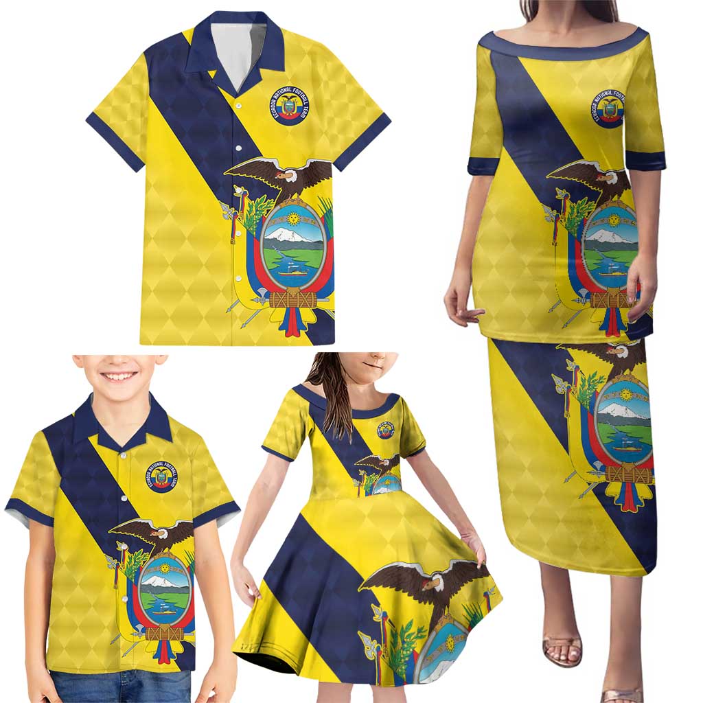 Ecuador La Tricolor Custom Family Matching Puletasi and Hawaiian Shirt Gold and Navy Blue Motif