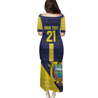 Ecuador La Tricolor Custom Family Matching Puletasi and Hawaiian Shirt Gold and Navy Blue Motif