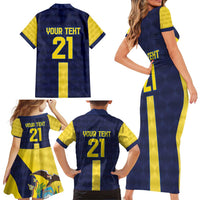 Ecuador La Tricolor Custom Family Matching Short Sleeve Bodycon Dress and Hawaiian Shirt Gold and Navy Blue Motif