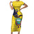 Ecuador La Tricolor Custom Family Matching Short Sleeve Bodycon Dress and Hawaiian Shirt Gold and Navy Blue Motif