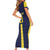 Ecuador La Tricolor Custom Family Matching Short Sleeve Bodycon Dress and Hawaiian Shirt Gold and Navy Blue Motif