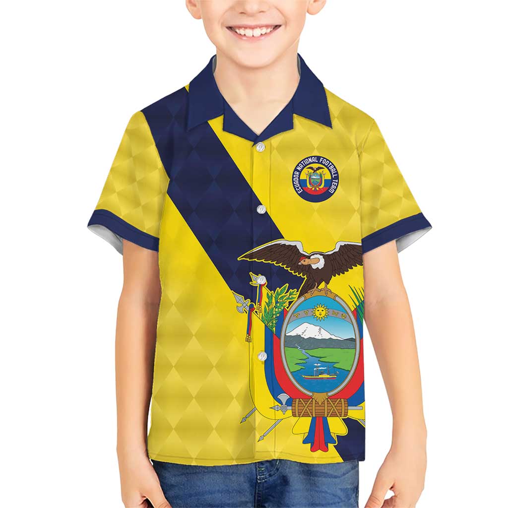 Ecuador La Tricolor Custom Family Matching Short Sleeve Bodycon Dress and Hawaiian Shirt Gold and Navy Blue Motif