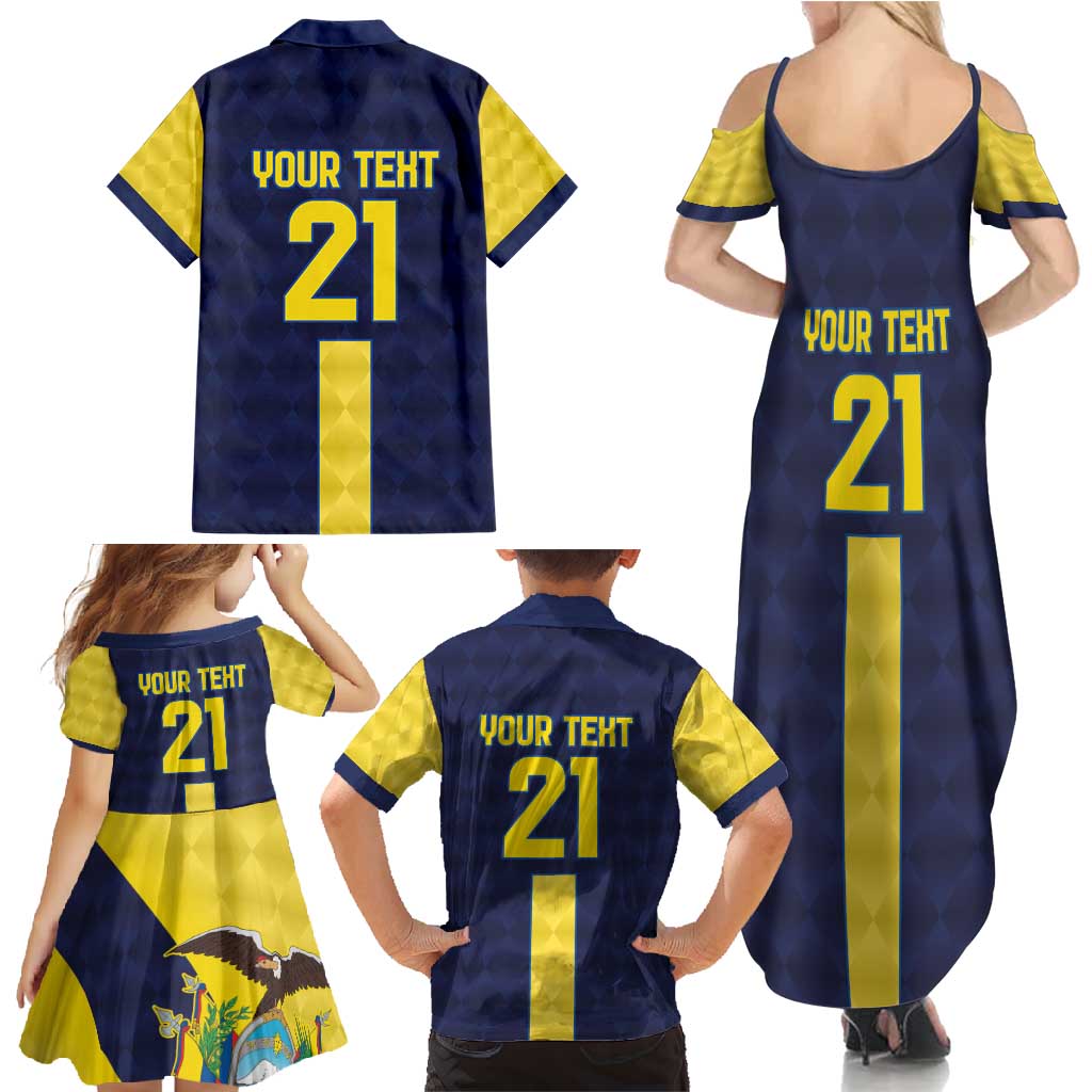 Ecuador La Tricolor Custom Family Matching Summer Maxi Dress and Hawaiian Shirt Gold and Navy Blue Motif