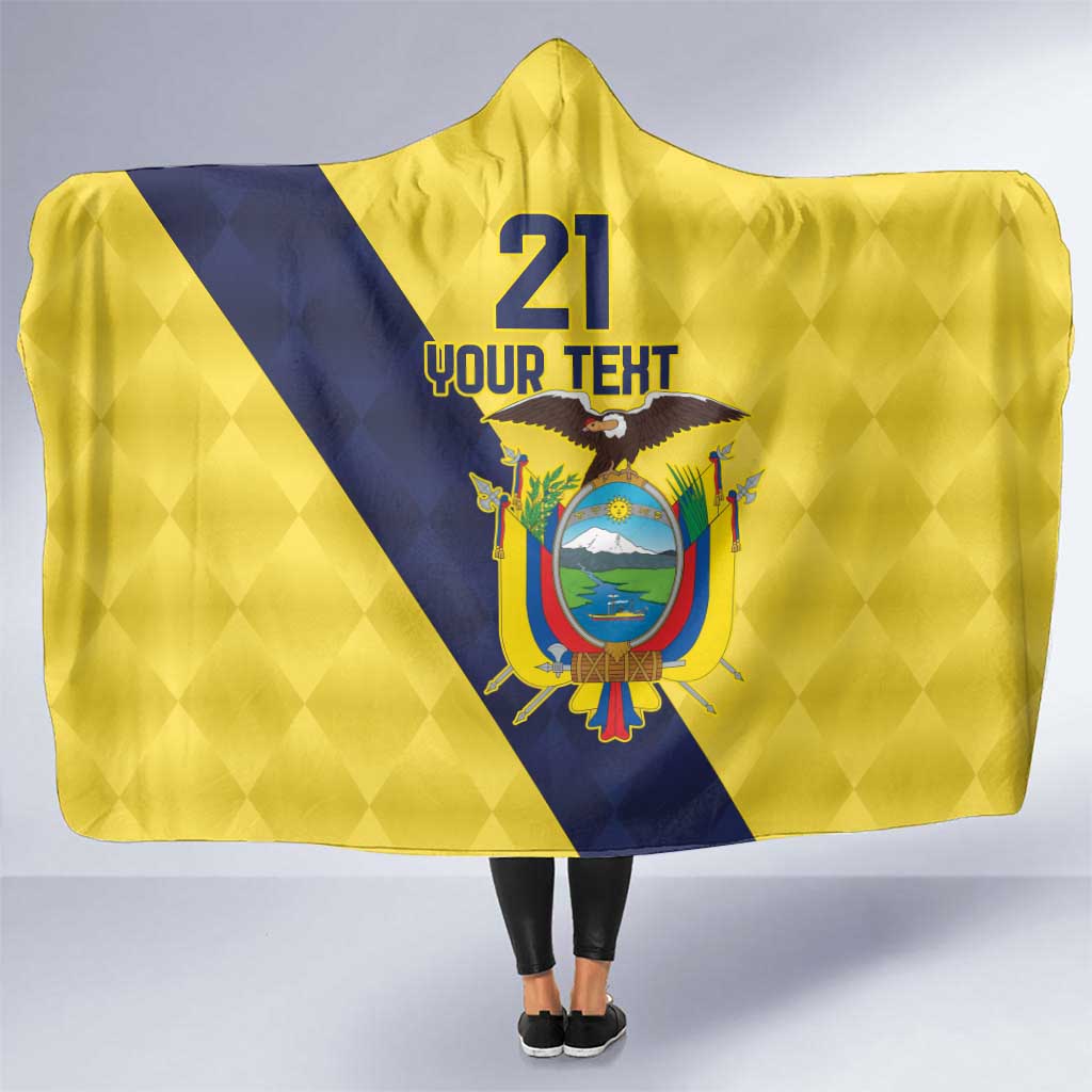 Ecuador La Tricolor Custom Hooded Blanket Gold and Navy Blue Motif
