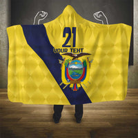 Ecuador La Tricolor Custom Hooded Blanket Gold and Navy Blue Motif