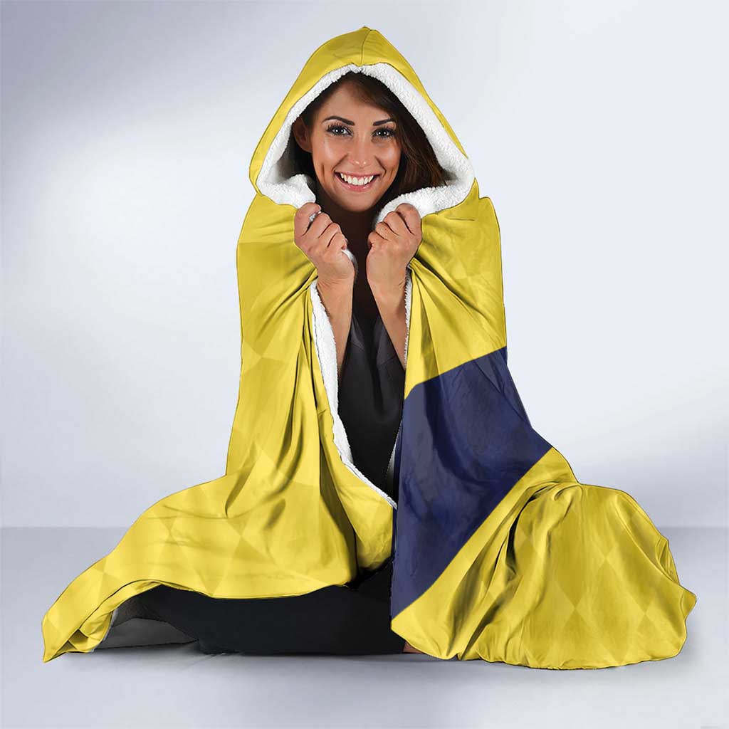 Ecuador La Tricolor Custom Hooded Blanket Gold and Navy Blue Motif