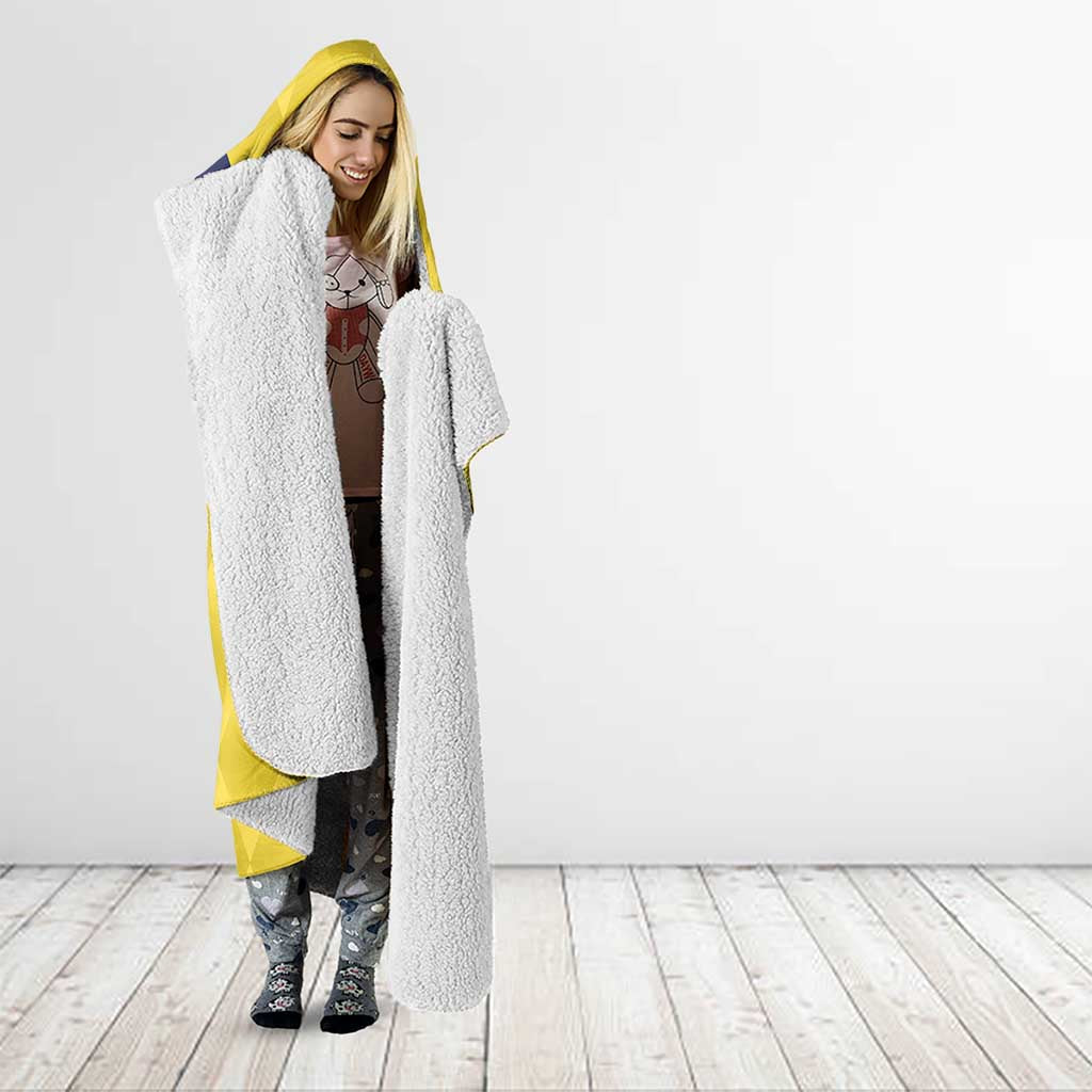 Ecuador La Tricolor Custom Hooded Blanket Gold and Navy Blue Motif