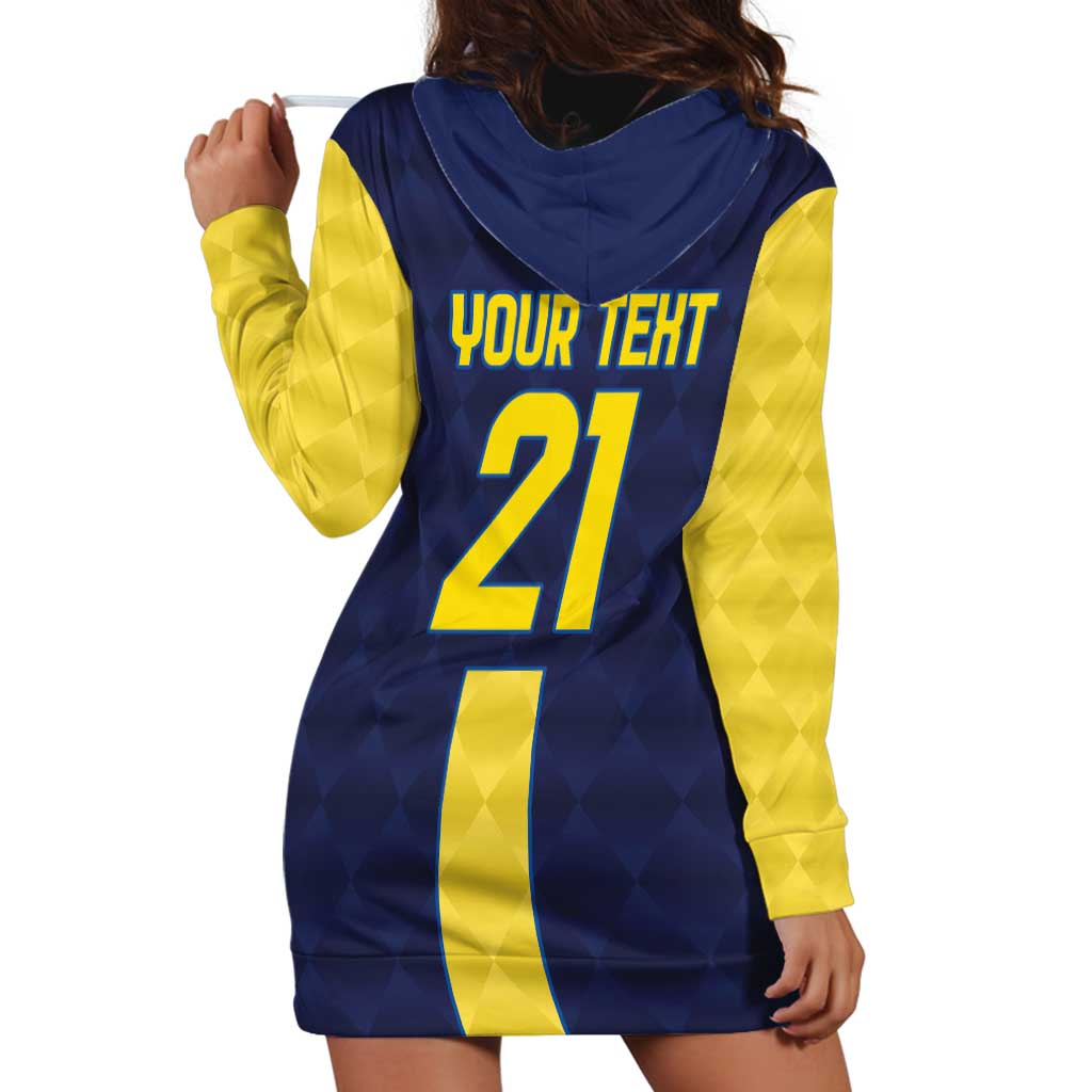 Ecuador La Tricolor Custom Hoodie Dress Gold and Navy Blue Motif