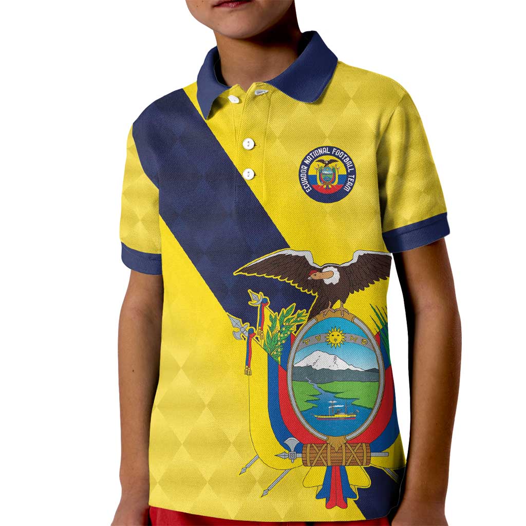 Ecuador La Tricolor Custom Kid Polo Shirt Gold and Navy Blue Motif
