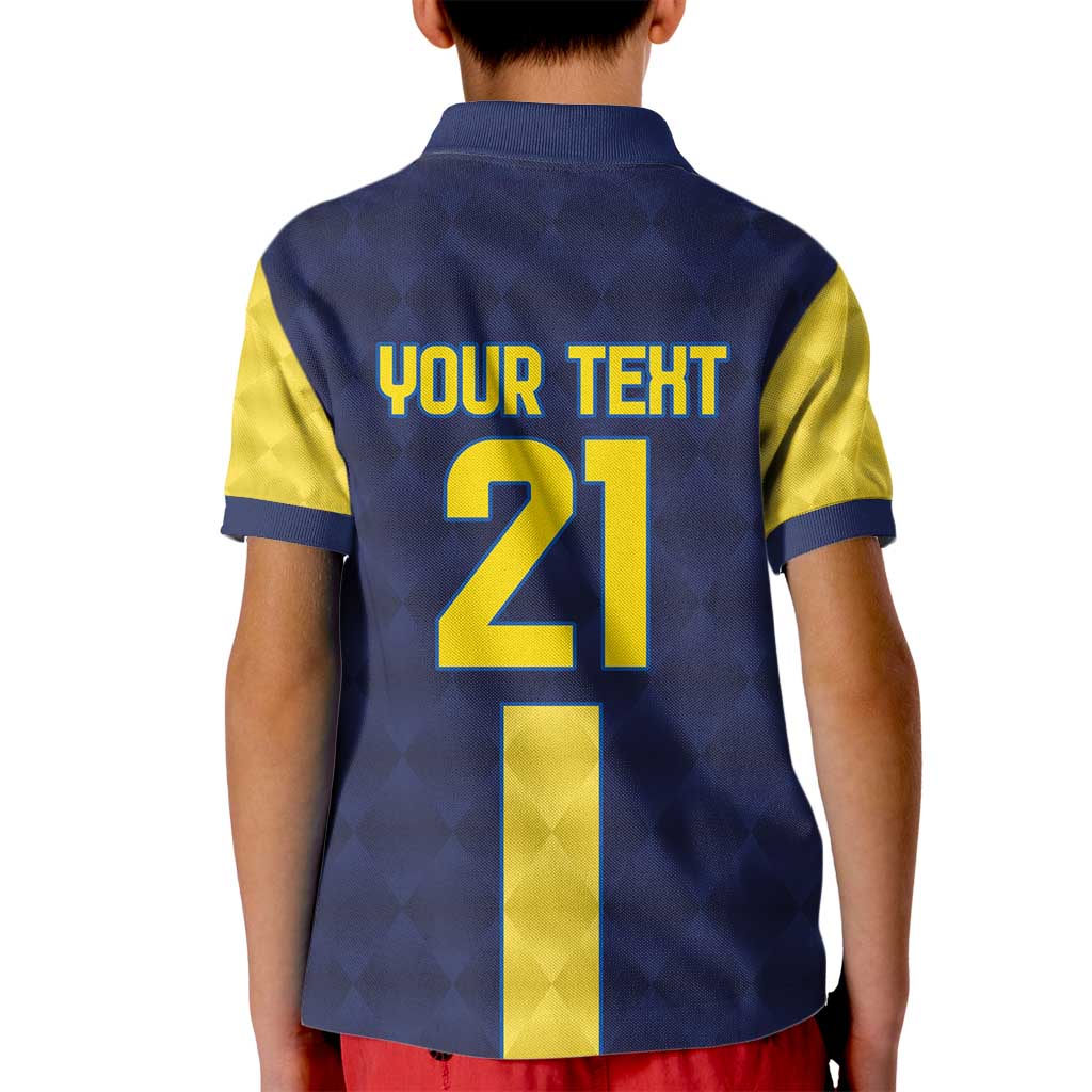 Ecuador La Tricolor Custom Kid Polo Shirt Gold and Navy Blue Motif