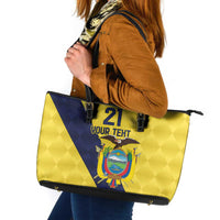 Ecuador La Tricolor Custom Leather Tote Bag Gold and Navy Blue Motif