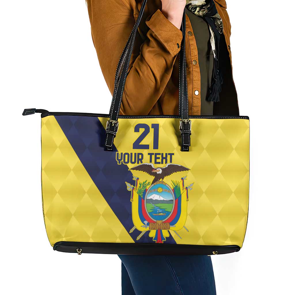Ecuador La Tricolor Custom Leather Tote Bag Gold and Navy Blue Motif