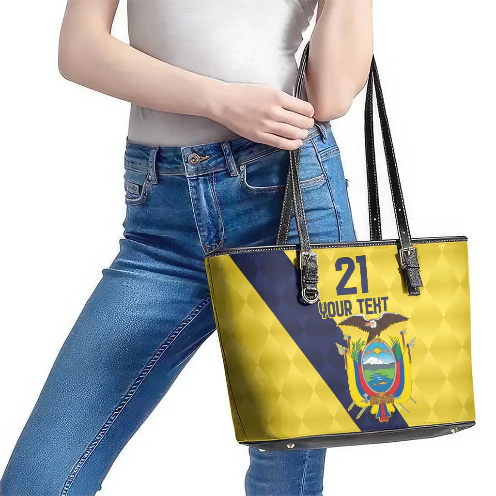Ecuador La Tricolor Custom Leather Tote Bag Gold and Navy Blue Motif