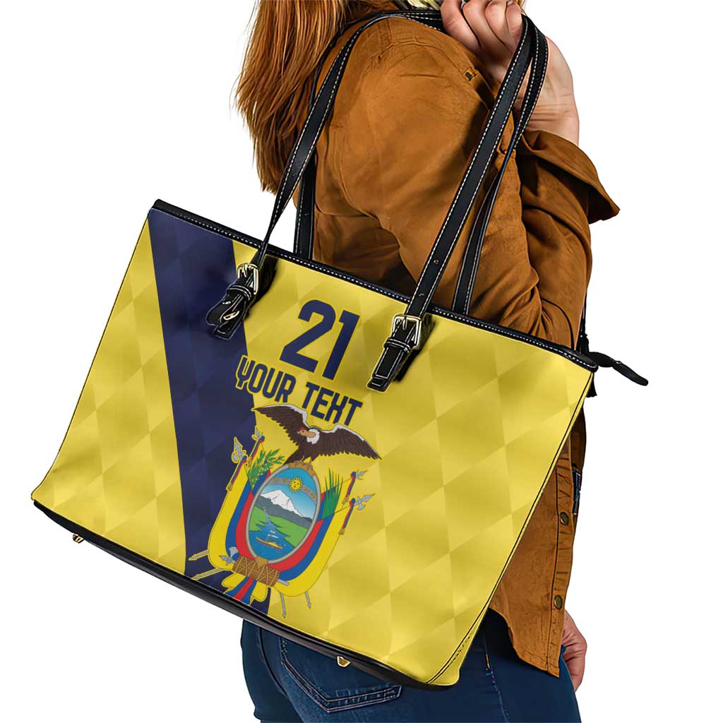 Ecuador La Tricolor Custom Leather Tote Bag Gold and Navy Blue Motif