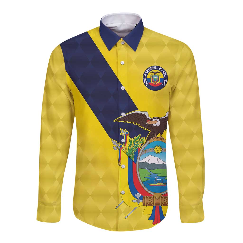 Ecuador La Tricolor Custom Long Sleeve Button Shirt Gold and Navy Blue Motif