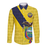 Ecuador La Tricolor Custom Long Sleeve Button Shirt Gold and Navy Blue Motif