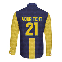 Ecuador La Tricolor Custom Long Sleeve Button Shirt Gold and Navy Blue Motif