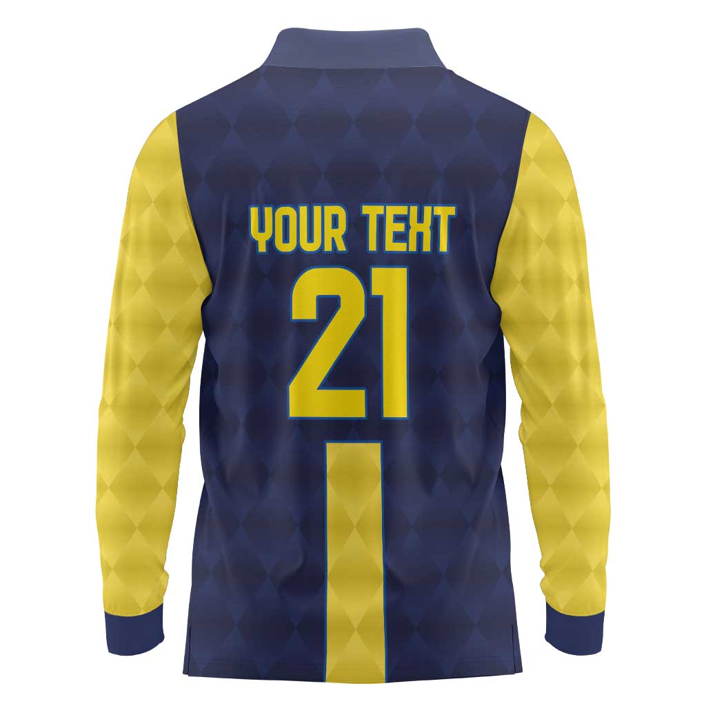 Ecuador La Tricolor Custom Long Sleeve Polo Shirt Gold and Navy Blue Motif