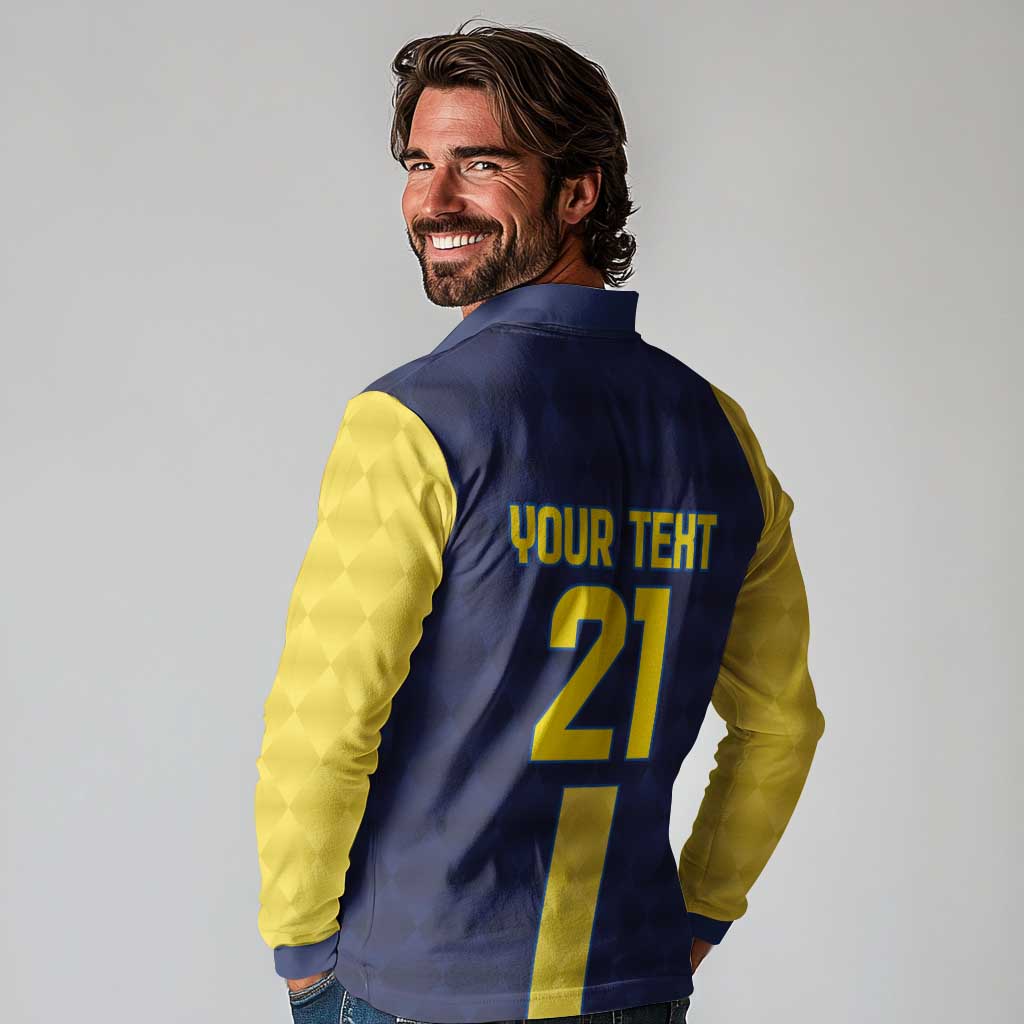Ecuador La Tricolor Custom Long Sleeve Polo Shirt Gold and Navy Blue Motif