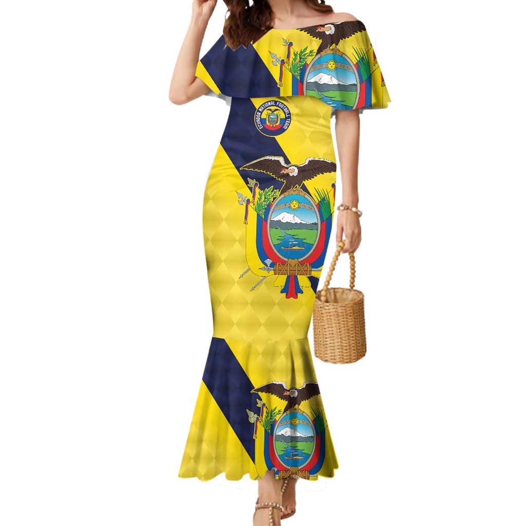 Ecuador La Tricolor Custom Mermaid Dress Gold and Navy Blue Motif