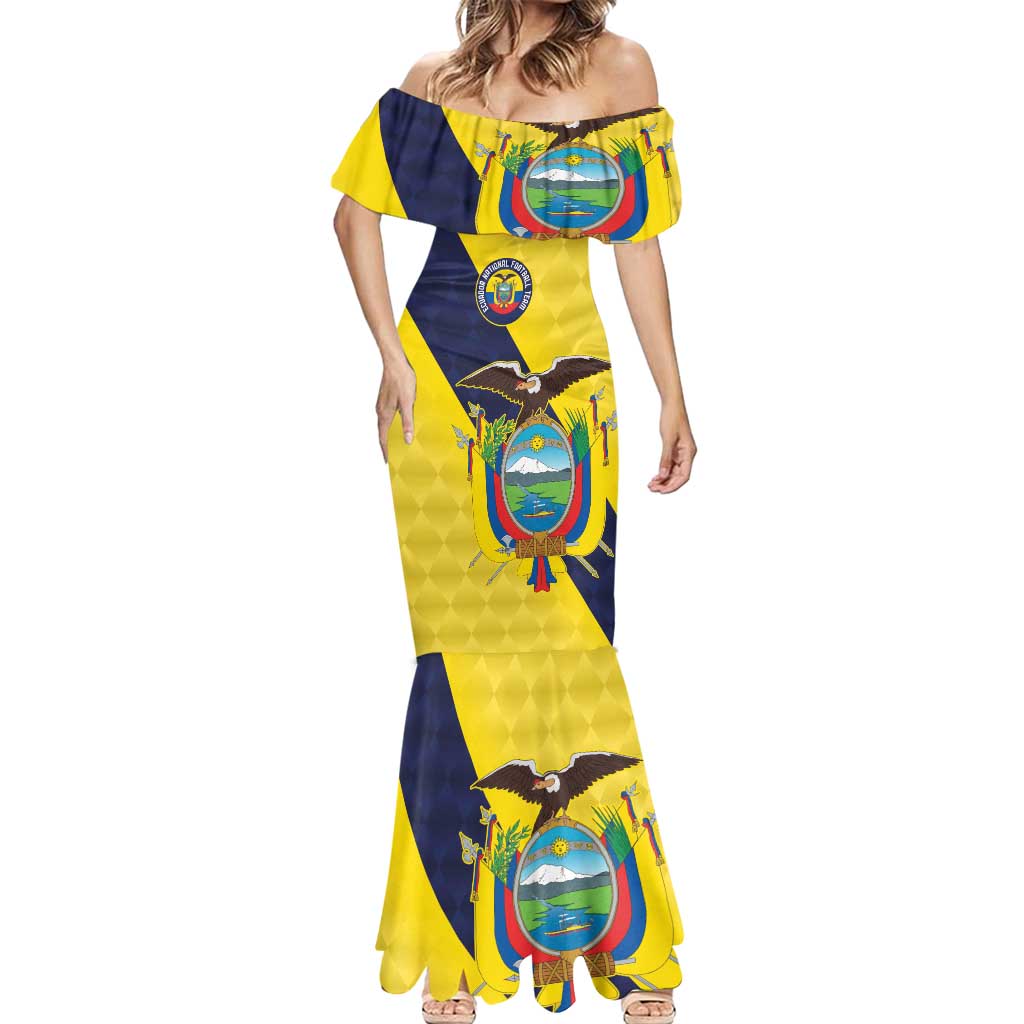 Ecuador La Tricolor Custom Mermaid Dress Gold and Navy Blue Motif