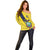 Ecuador La Tricolor Custom Off Shoulder Sweater Gold and Navy Blue Motif
