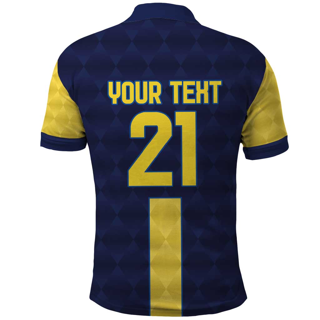 Ecuador La Tricolor Custom Polo Shirt Gold and Navy Blue Motif