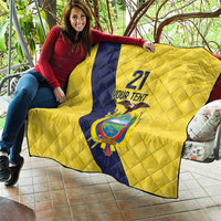 Ecuador La Tricolor Custom Quilt Gold and Navy Blue Motif