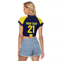 Ecuador La Tricolor Custom Raglan Cropped T Shirt Gold and Navy Blue Motif