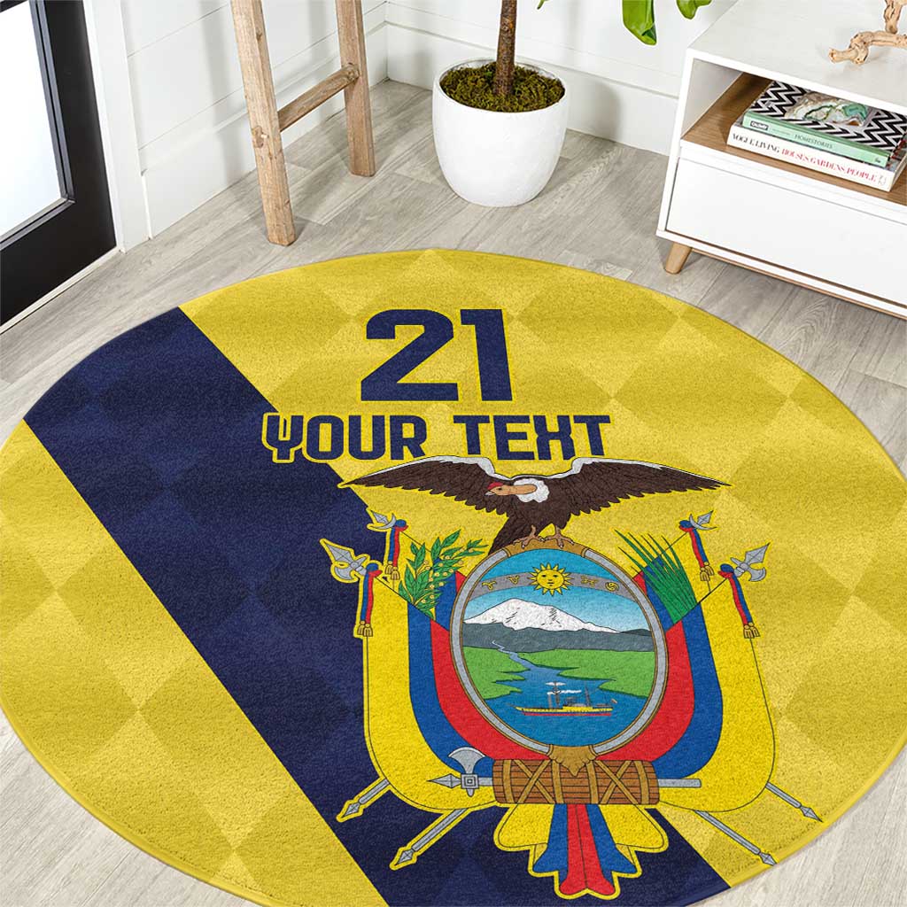 Ecuador La Tricolor Custom Round Carpet Gold and Navy Blue Motif
