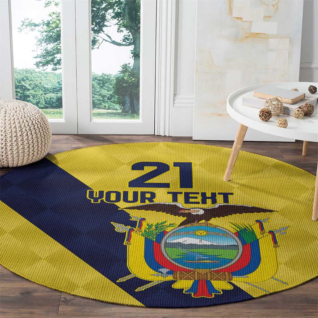 Ecuador La Tricolor Custom Round Carpet Gold and Navy Blue Motif