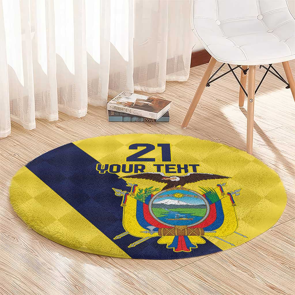 Ecuador La Tricolor Custom Round Carpet Gold and Navy Blue Motif