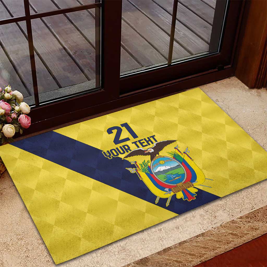 Ecuador La Tricolor Custom Rubber Doormat Gold and Navy Blue Motif