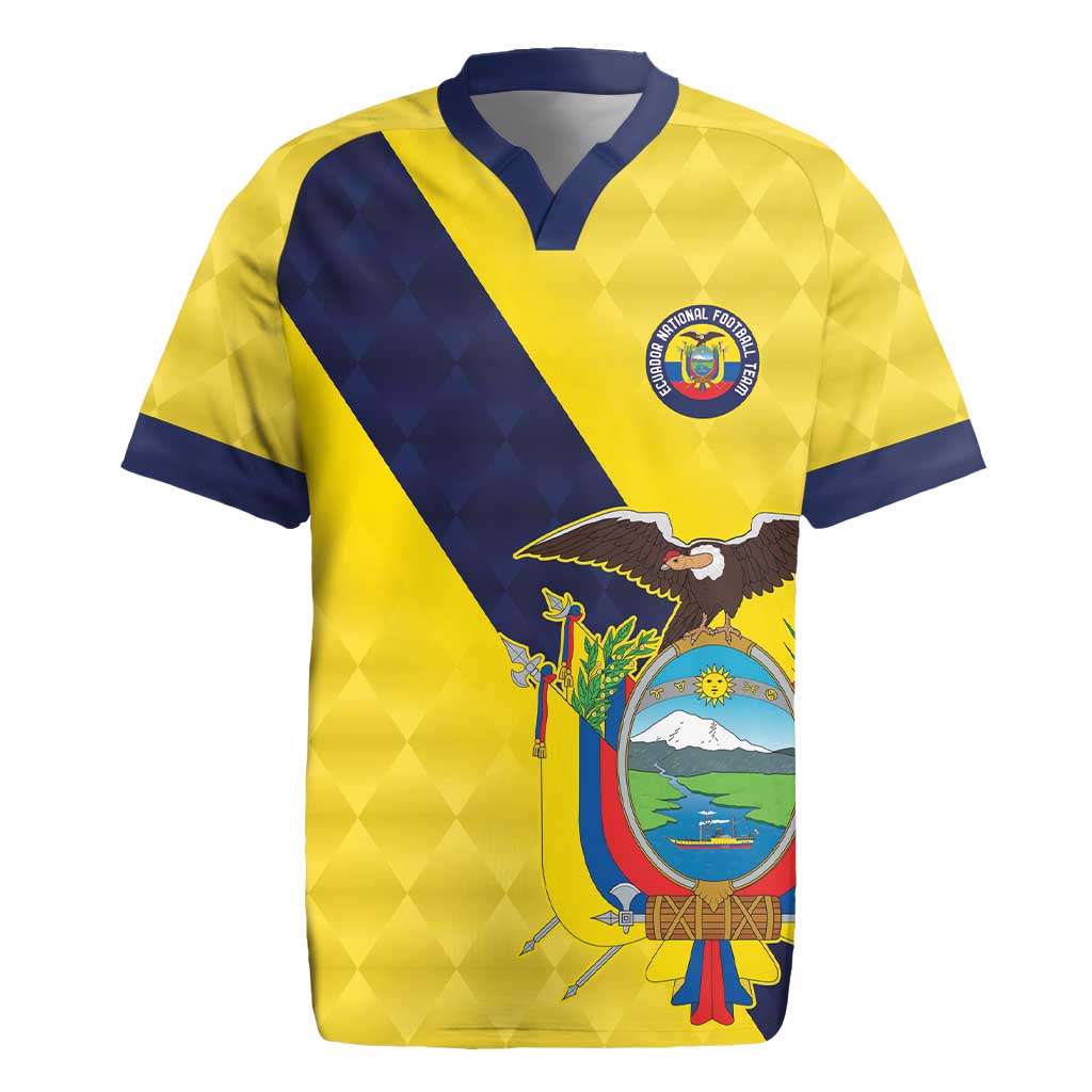 Ecuador La Tricolor Custom Rugby Jersey Gold and Navy Blue Motif