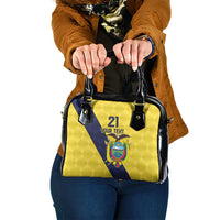 Ecuador La Tricolor Custom Shoulder Handbag Gold and Navy Blue Motif