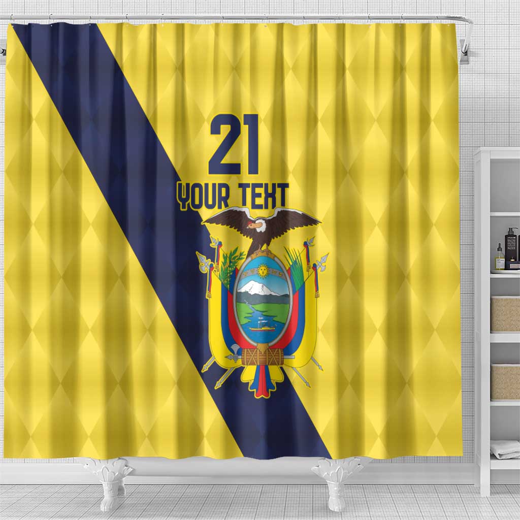 Ecuador La Tricolor Custom Shower Curtain Gold and Navy Blue Motif