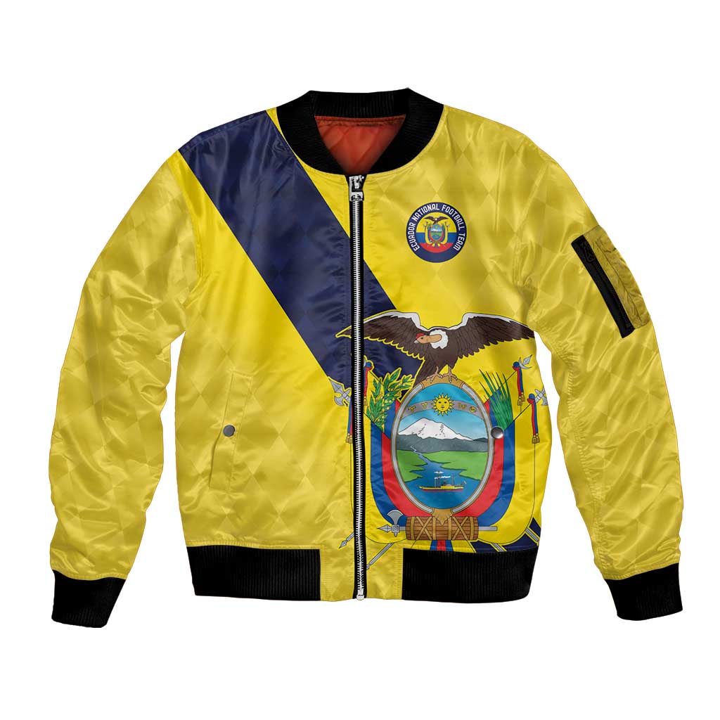 Ecuador La Tricolor Custom Sleeve Zip Bomber Jacket Gold and Navy Blue Motif