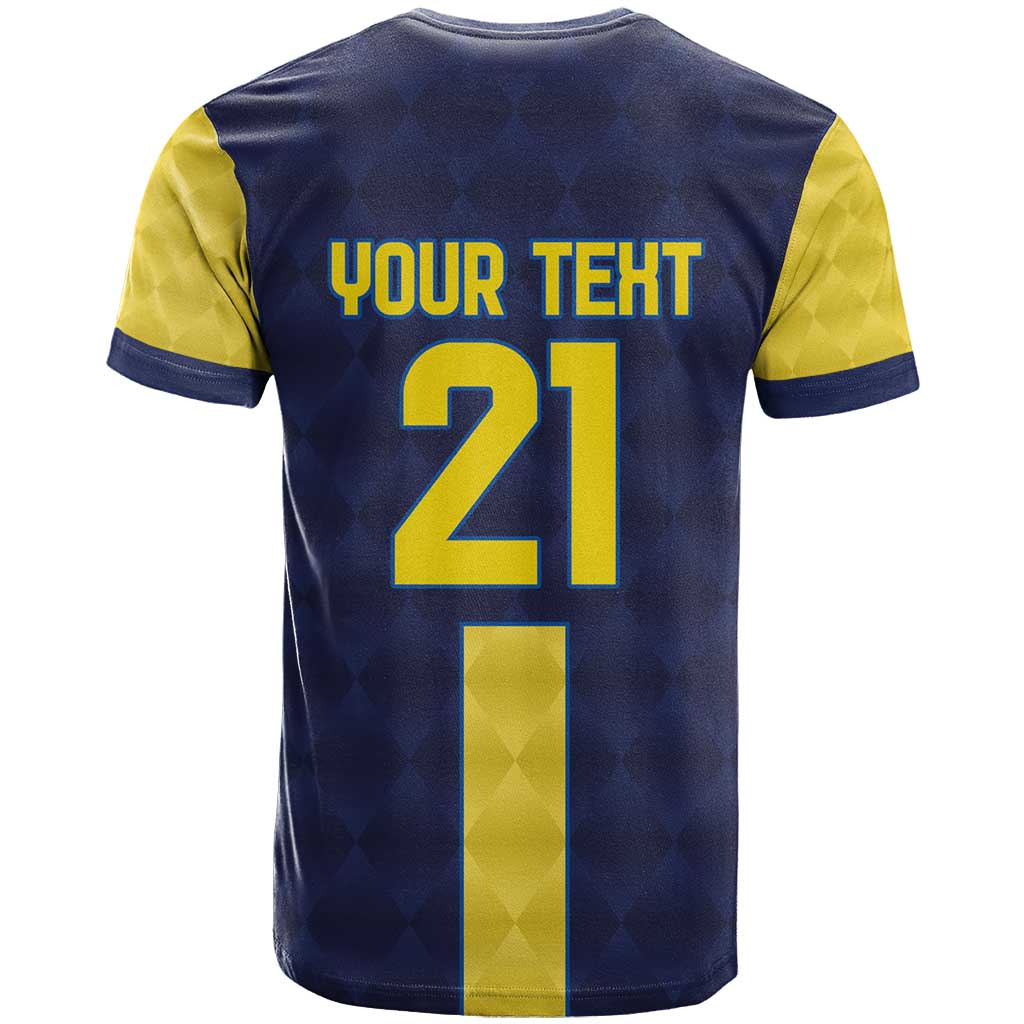 Ecuador La Tricolor Custom T Shirt Gold and Navy Blue Motif