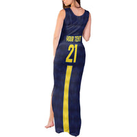 Ecuador La Tricolor Custom Tank Maxi Dress Gold and Navy Blue Motif