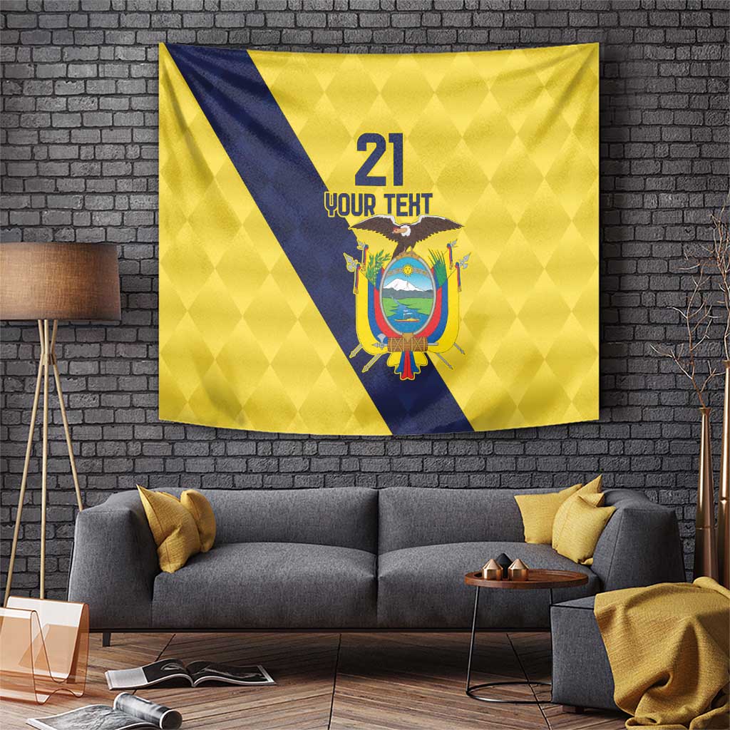 Ecuador La Tricolor Custom Tapestry Gold and Navy Blue Motif
