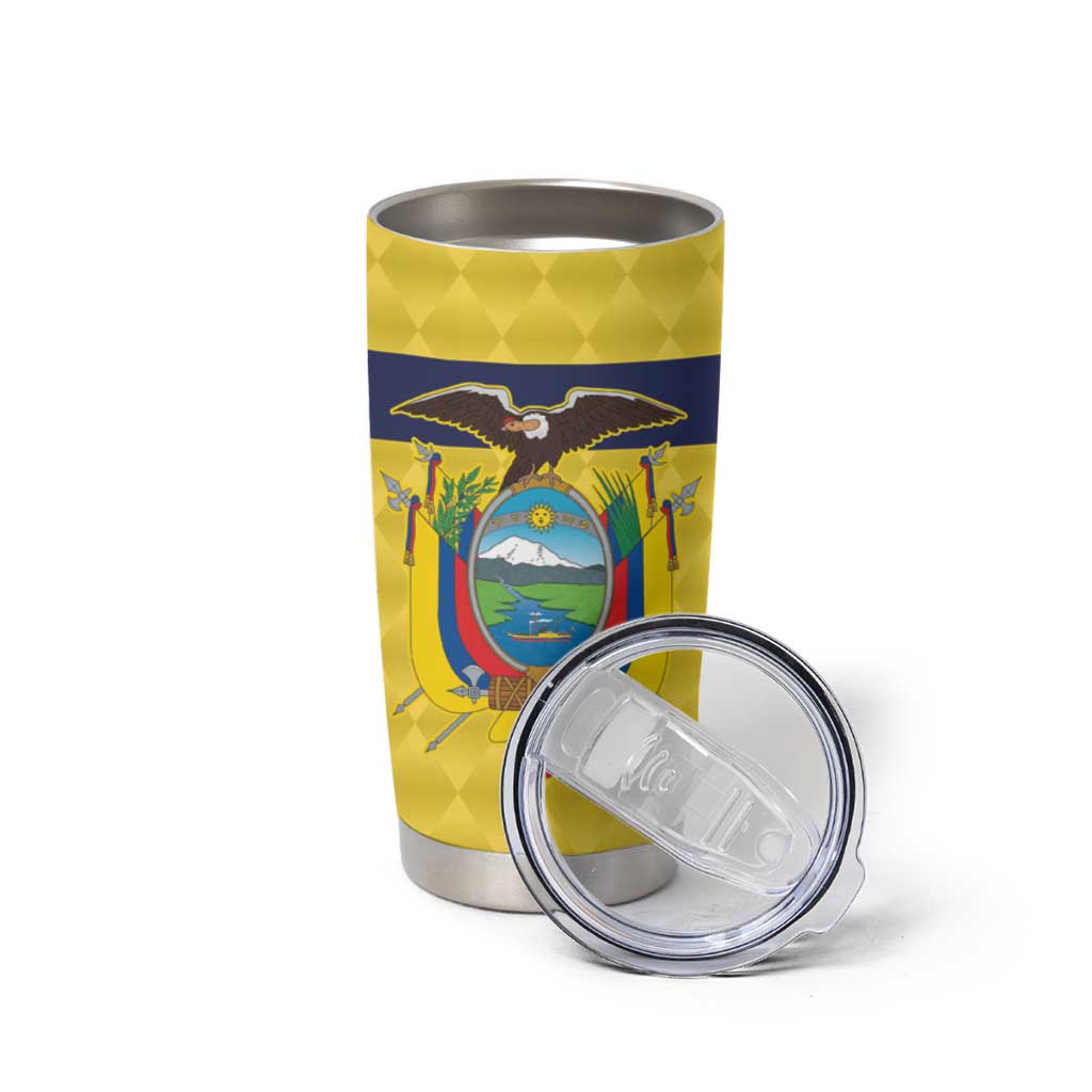 Ecuador La Tricolor Custom Tumbler Cup Gold and Navy Blue Motif