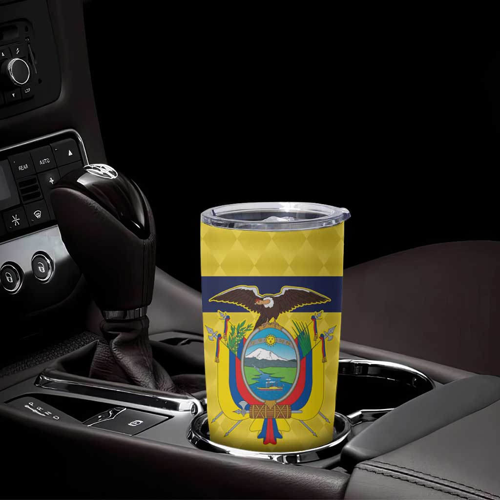 Ecuador La Tricolor Custom Tumbler Cup Gold and Navy Blue Motif