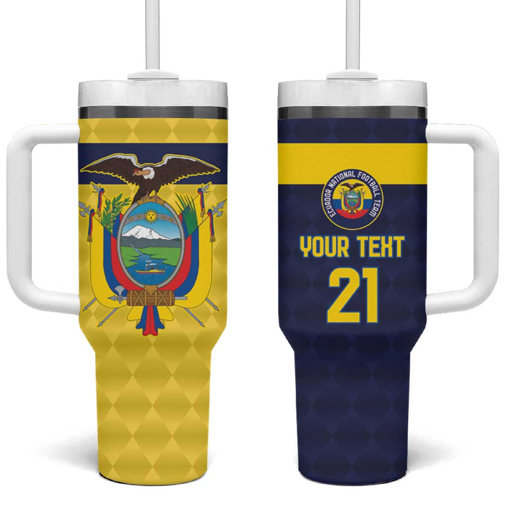 Ecuador La Tricolor Custom Tumbler With Handle Gold and Navy Blue Motif