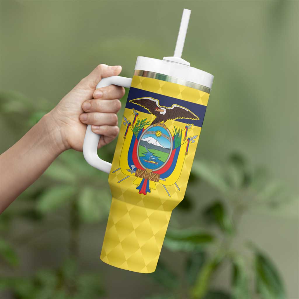 Ecuador La Tricolor Custom Tumbler With Handle Gold and Navy Blue Motif